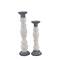 White & Dark Gray Stoneware Country Candle Holder Set